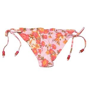 American Eagle Aerie Pink Floral Ruffle Beaded Tie Cheeky Bikini Bottoms Size S